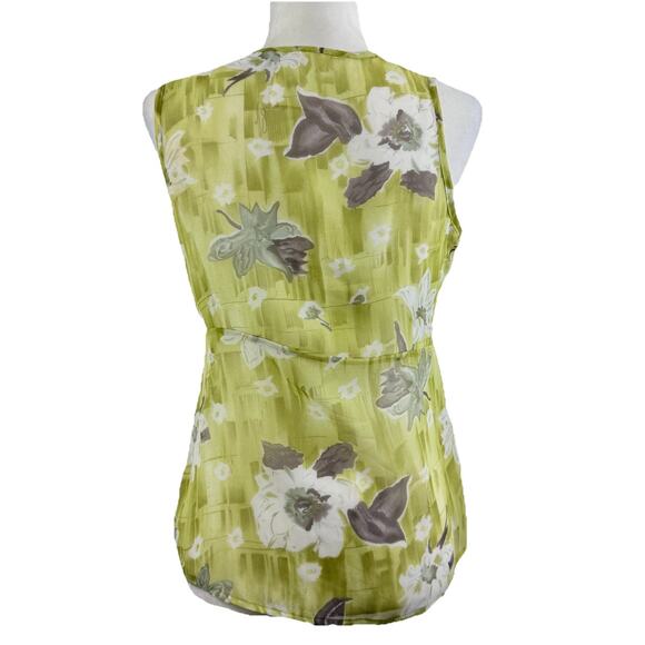 Vintage Y2K First Time Green Floral Sleeveless Blouse Medium Sheer Tie Bodice - Picture 6 of 12